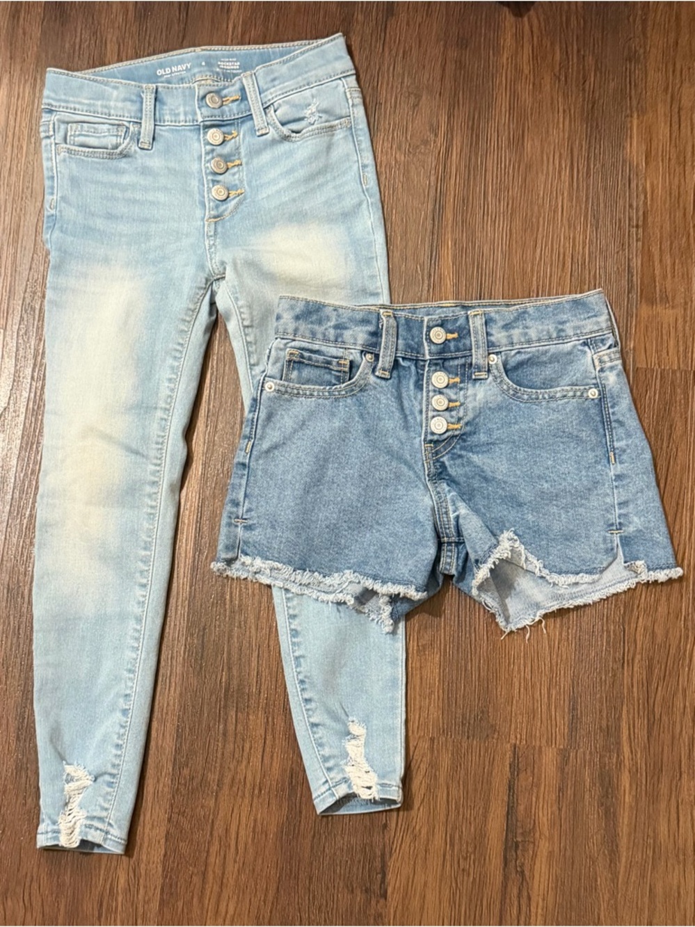 Old Navy Kids - Girls Two-Tone Light Wash High-Rise Jeans & Cutoff Shorts Set
